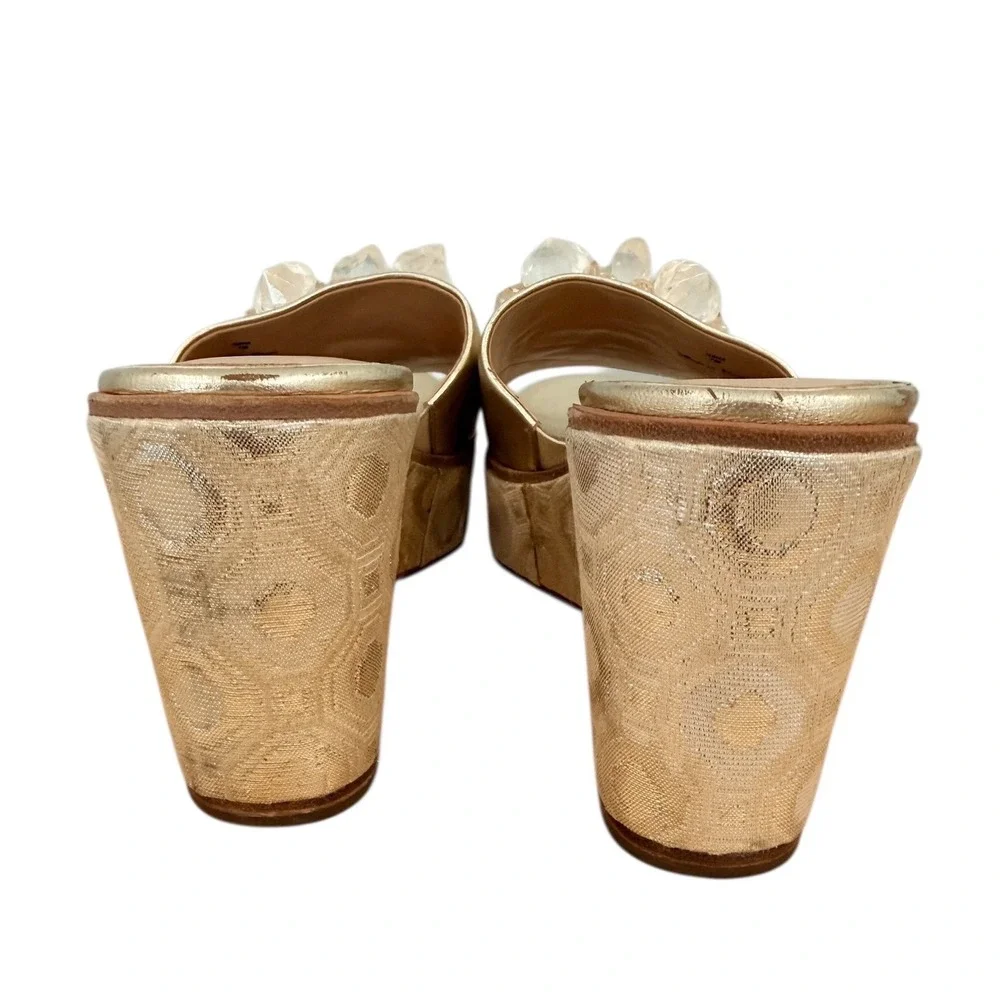 Donald Pliner Idina Gold Metallic Crystal Cluster Wedge Sandals‎ Womens 7M